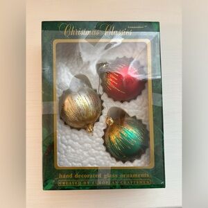 3 Vintage Commodore Glass Christmas Ornaments Hand Decorated In Europe